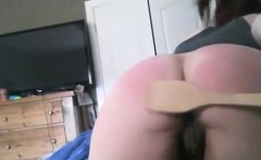 Self spanking big butt with wooden spoon