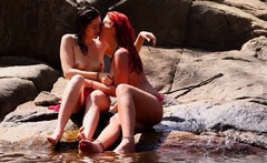 Australian lesbian babes fuck outdoors